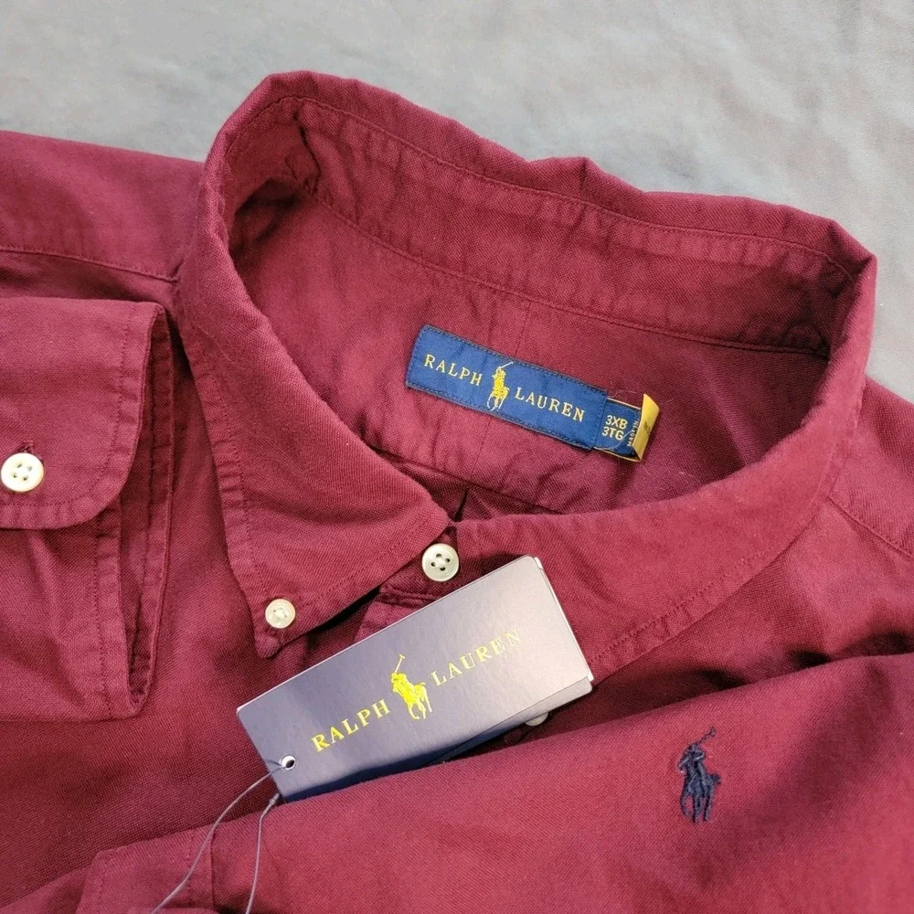 New Polo Ralph Lauren Long Sleeve Button Down Shirt Mens 3XB Maroon New With Tag